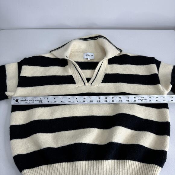 FRNCH Paris Mika Stripe Crop Sweater Womens Small Cream Polo Old Money Academia - Picture 7 of 11
